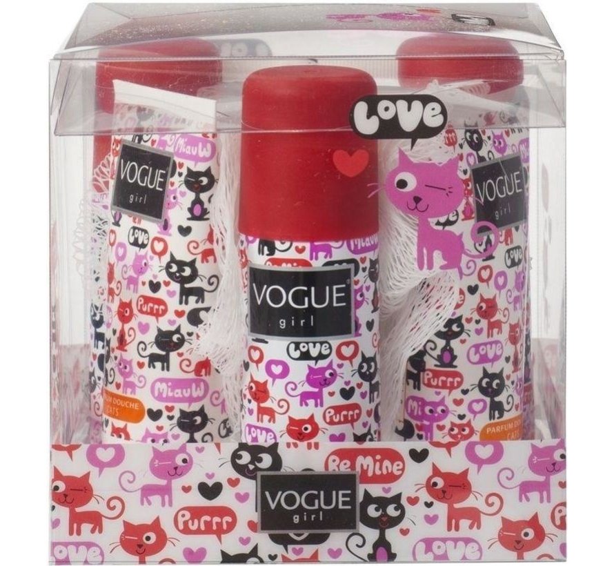 Vogue Girl Geschenkset Cats - Mini Deospray, Douchegel & puff