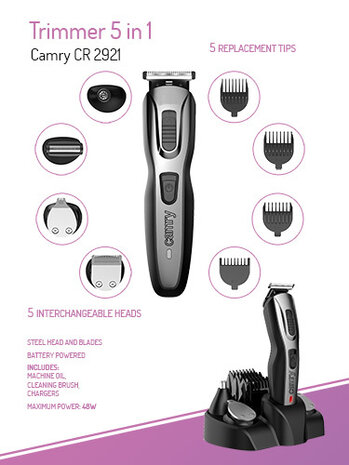 Camry Camry CR 2921 Trimmer 5 in 1 - 10 Delig Camry Camry CR 2921 Trimmer 5 in 1 - 10 Delig