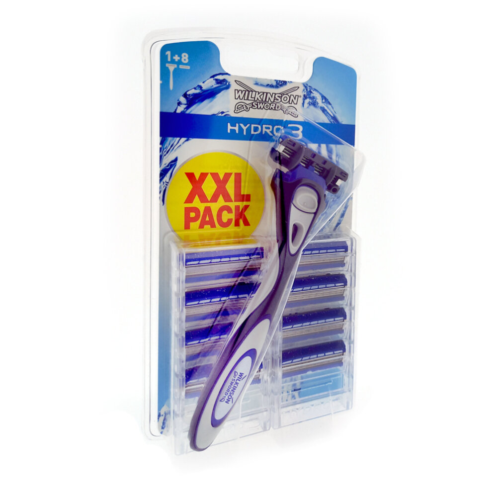Wilkinson Wilkinson Sword Hydro 3 Scheermes + Mesjes - 9 Stuks Wilkinson Wilkinson Sword Hydro 3 Scheermes + Mesjes - 9 Stuks