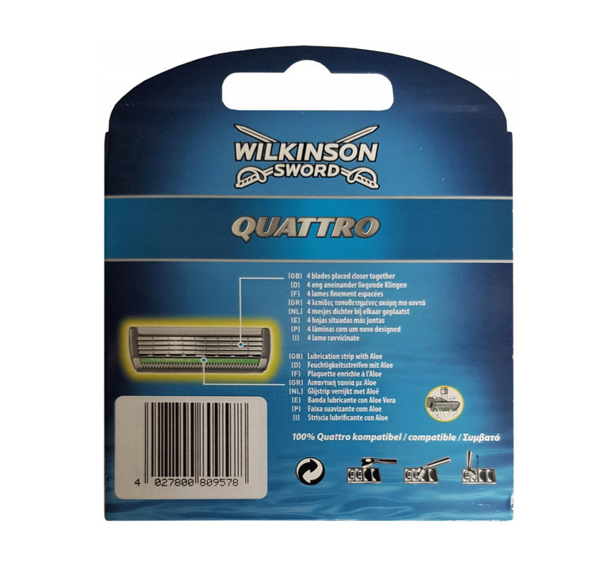 Wilkinson Sword Quattro Scheermesjes - 8 Stuks