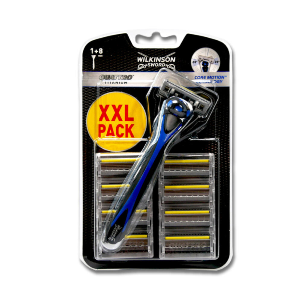 Wilkinson Wilkinson Quattro Titanium Core Motion Scheermes - 8 Stuks Wilkinson Wilkinson Quattro Titanium Core Motion Scheermes - 8 Stuks