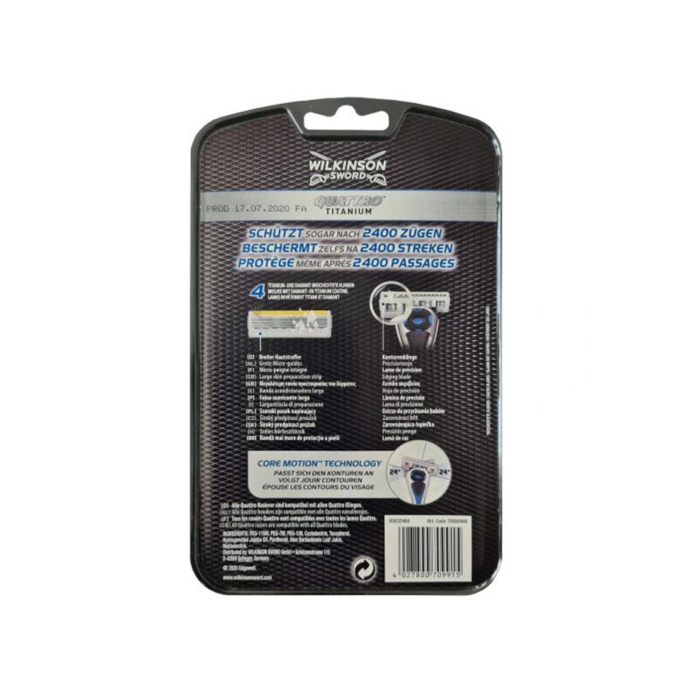 Wilkinson Wilkinson Quattro Titanium Core Motion Scheermes - 8 Stuks Wilkinson Wilkinson Quattro Titanium Core Motion Scheermes - 8 Stuks