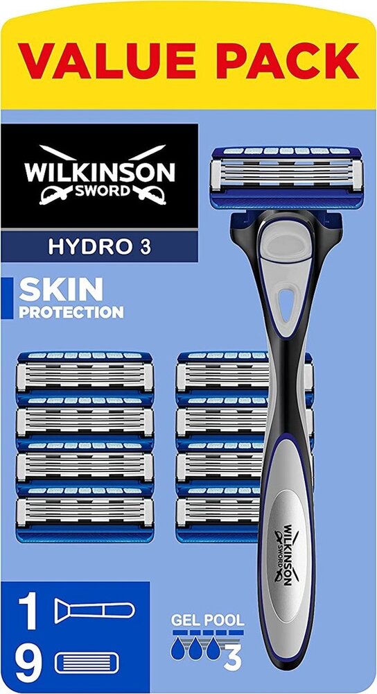 Wilkinson Wilkinson Hydro3 Skin Protection Scheermes + 9 Vervangbare mesjes Wilkinson Wilkinson Hydro3 Skin Protection Scheermes + 9 Vervangbare mesjes