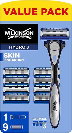 Wilkinson Wilkinson Hydro3 Skin Protection Scheermes + 9 Vervangbare mesjes Wilkinson Wilkinson Hydro3 Skin Protection Scheermes + 9 Vervangbare mesjes