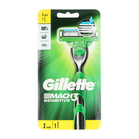 Gillette Gillette Mach3 Sensitive Scheerapparaat + 2 Mes Gillette Gillette Mach3 Sensitive Scheerapparaat + 2 Mes