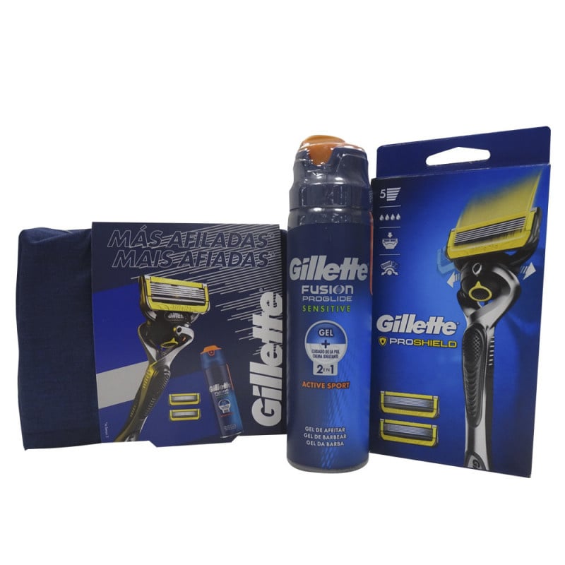 Gillette ProShield Geschenkset - Toilettas met 3 Scheermesjes, Handvat en Scheergel