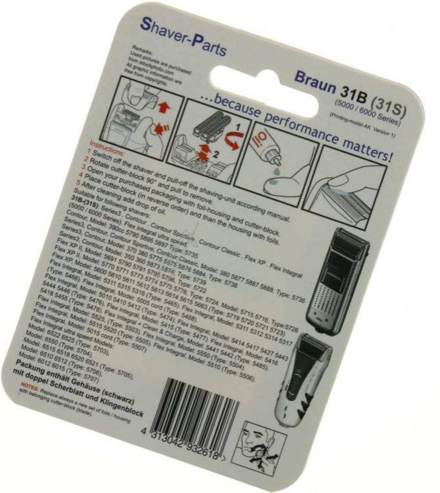 Huismerk Universeel Scheerblad met Messenblok voor de Braun 31B Series 3 Huismerk Universeel Scheerblad met Messenblok voor de Braun 31B Series 3