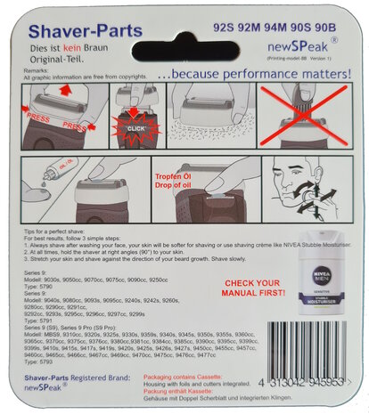 Huismerk Universele Scheerblad - Scheercassette voor de BRAUN 92S / 92M / 94M/ 90S / 90B, SERIES 9