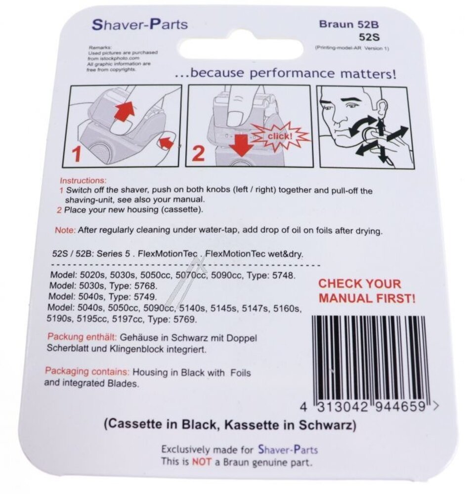 Huismerk Universeel Scheerblad Series 5 52B black Cassette series 5 Huismerk Universeel Scheerblad Series 5 52B black Cassette series 5