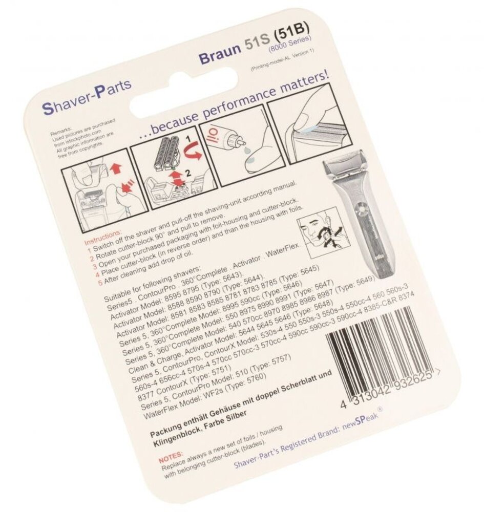 Huismerk Universeel Scheerblad met Messenblok voor de Braun Series 5 51S