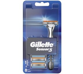 Gillette Gillette Sensor3 Scheersysteem incl - 6 Mesjes Gillette Gillette Sensor3 Scheersysteem incl - 6 Mesjes