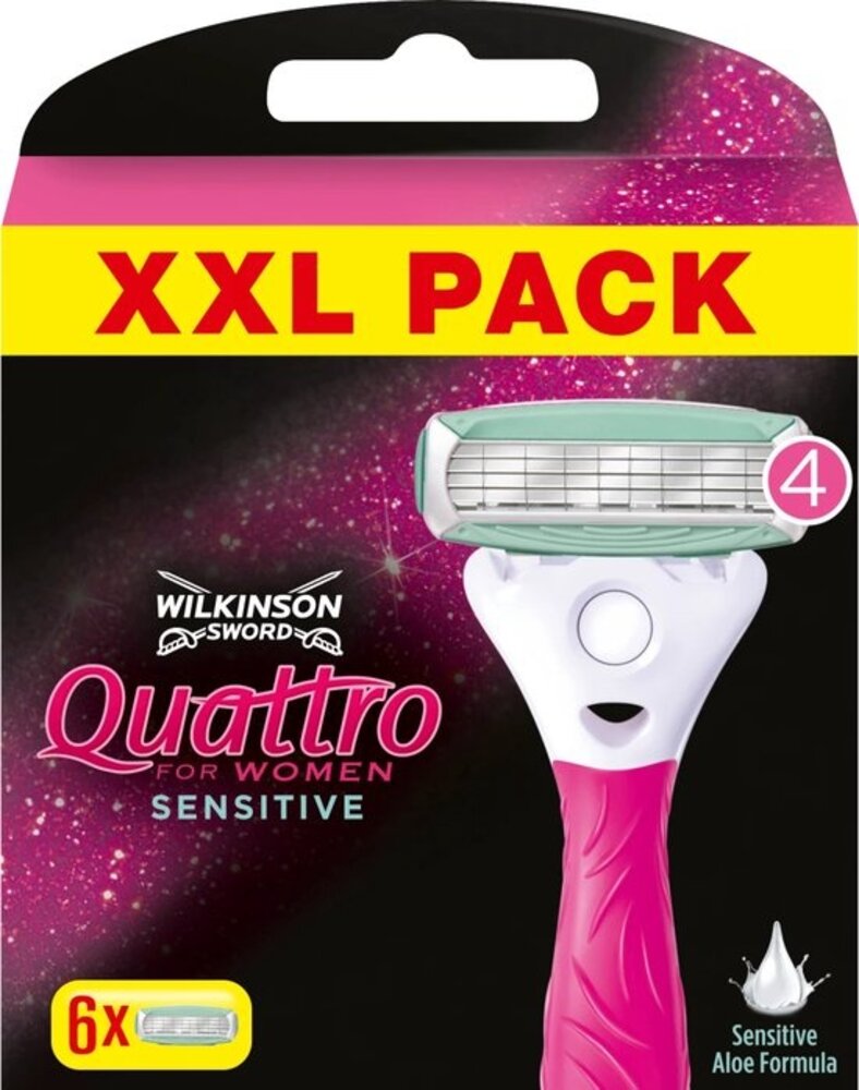 Wilkinson Wilkinson Sword Quattro For Women Sensitive Scheermesjes - 6 stuks Wilkinson Wilkinson Sword Quattro For Women Sensitive Scheermesjes - 6 stuks