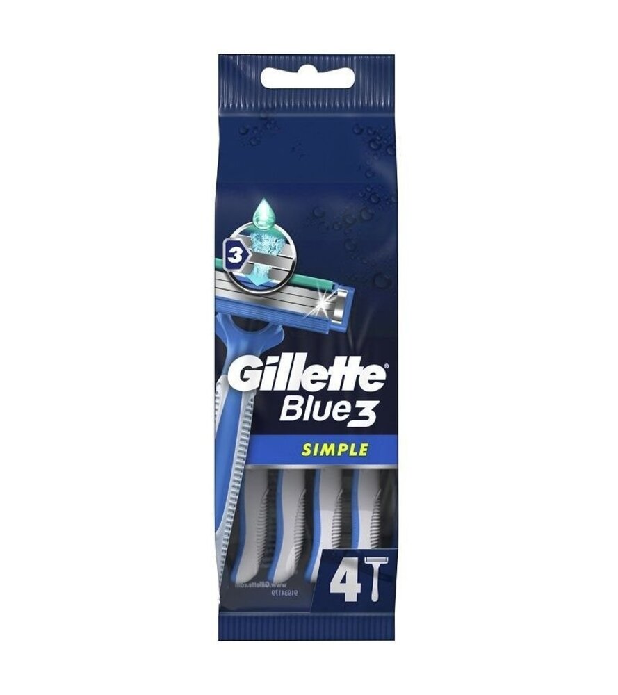 Gillette Gillette Blue 3 Simple Wegwerp Scheermesjes voor Mannen - 4 stuks Gillette Gillette Blue 3 Simple Wegwerp Scheermesjes voor Mannen - 4 stuks