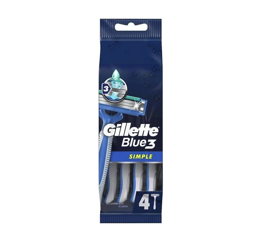 Gillette Blue 3 Simple Wegwerp Scheermesjes voor Mannen - 4 stuks