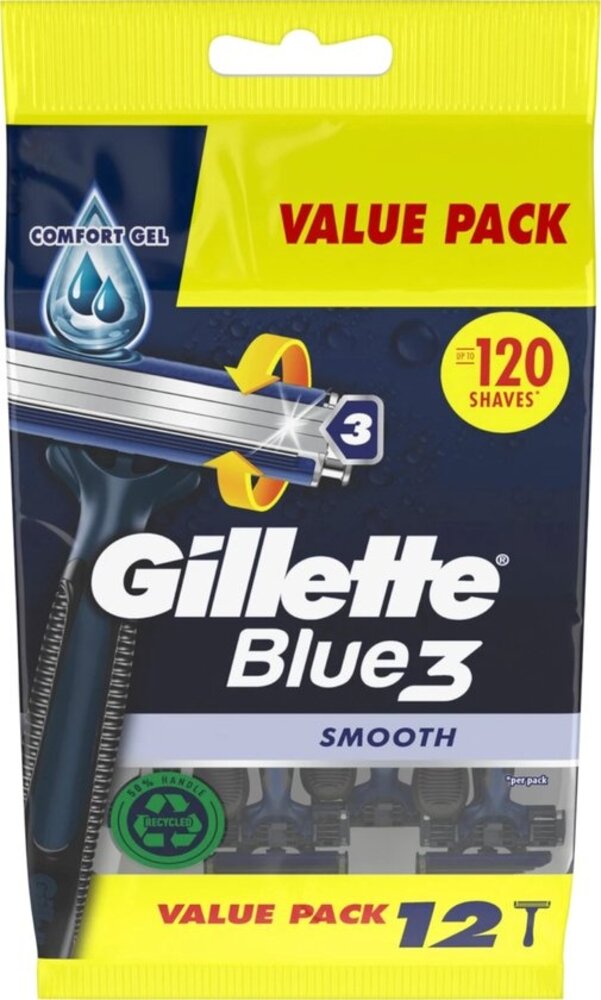 Gillette Gillette Blue3 Smooth Wegwerpscheermesjes Voor Mannen - 12 stuks Gillette Gillette Blue3 Smooth Wegwerpscheermesjes Voor Mannen - 12 stuks