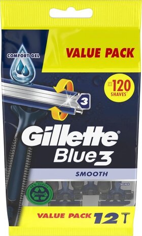 Gillette Gillette Blue3 Smooth Wegwerpscheermesjes Voor Mannen - 12 stuks Gillette Gillette Blue3 Smooth Wegwerpscheermesjes Voor Mannen - 12 stuks
