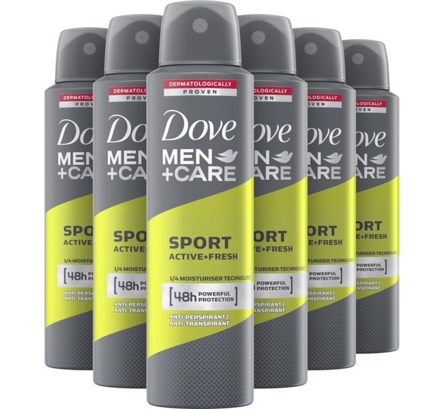 Dove Men + Care Active Fresh Sport Deodorant Spray Voordeelverpakking - 6 x 250 ml