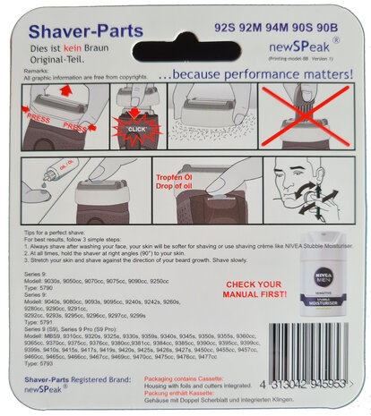 Huismerk Universele Scheerkop voor de Braun 94M Series 9 -zilver