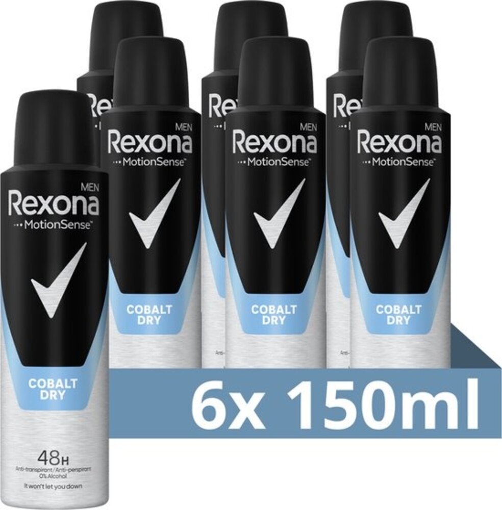 Rexona Rexona Men Deospray Cobalt 150 ml - 6 x Voordeelpak Rexona Rexona Men Deospray Cobalt 150 ml - 6 x Voordeelpak