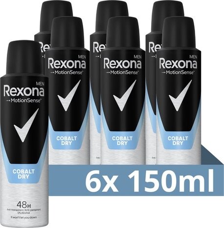 Rexona Rexona Men Deospray Cobalt 150 ml - 6 x Voordeelpak Rexona Rexona Men Deospray Cobalt 150 ml - 6 x Voordeelpak
