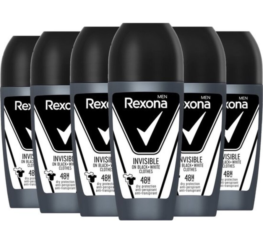 Rexona Deo Roll-on Men - Invisible Black & White 50 ml. 6 x Voordeelpak