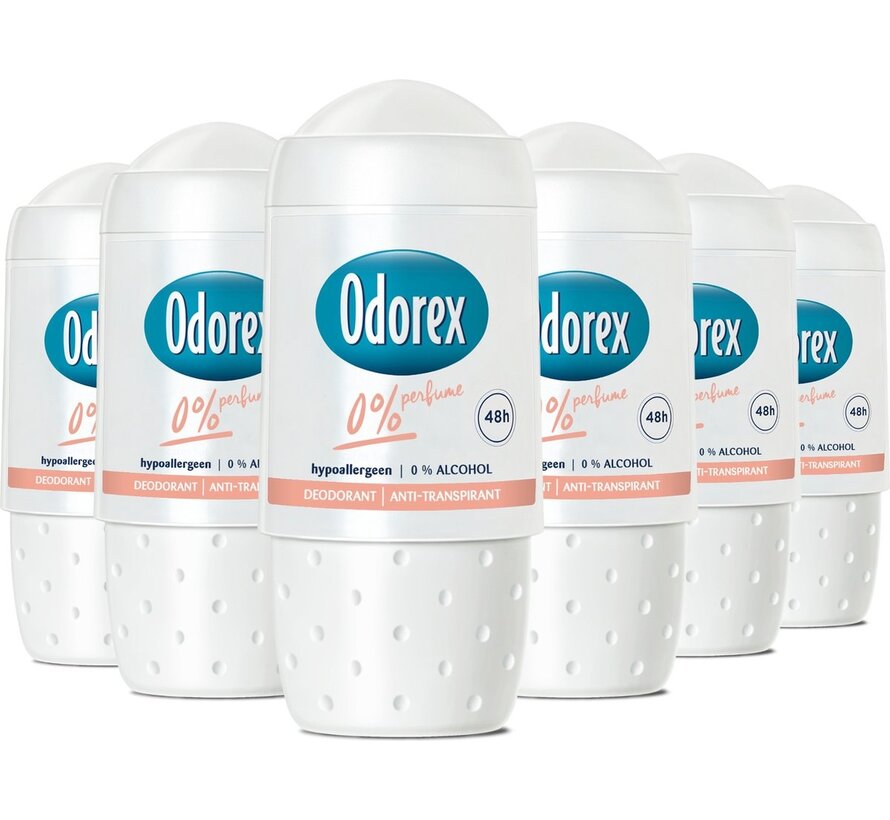 Odorex Deo Roll-on - 0% Parfum 50 ml. 6 x Voordeelpak