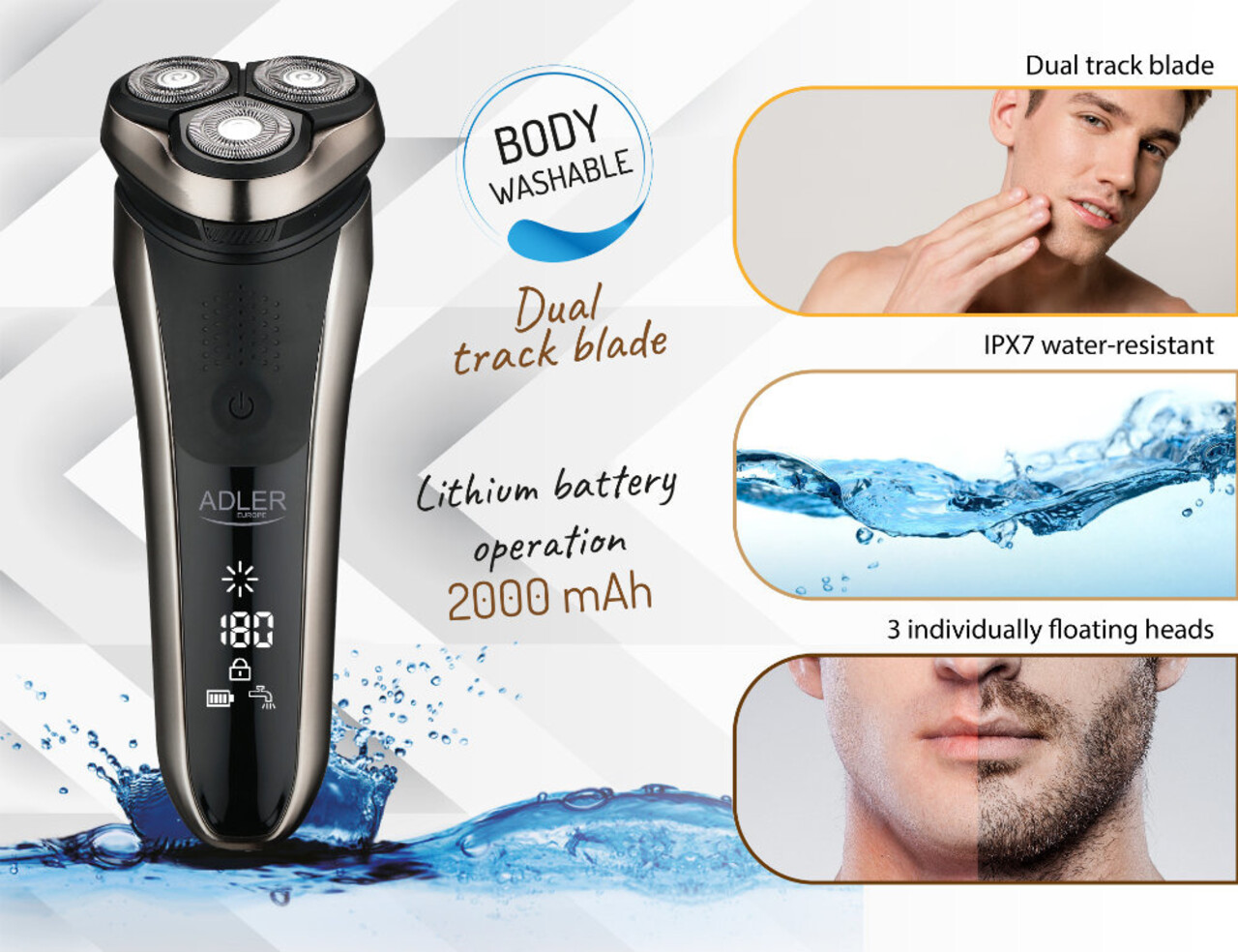 Adler Adler AD 2933 Elektrisch Scheerapparaat - 3 Koppen Adler Adler AD 2933 Elektrisch Scheerapparaat - 3 Koppen