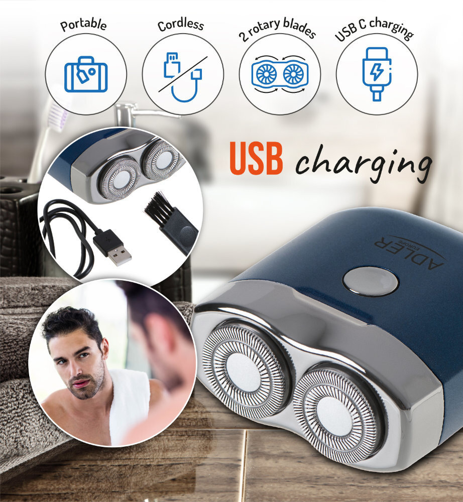 Adler Adler AD 2937 Reisscheerapparaat - USB 2 Koppen Adler Adler AD 2937 Reisscheerapparaat - USB 2 Koppen