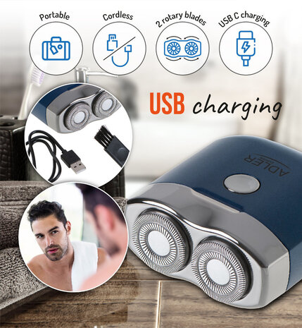 Adler Adler AD 2937 Reisscheerapparaat - USB 2 Koppen Adler Adler AD 2937 Reisscheerapparaat - USB 2 Koppen