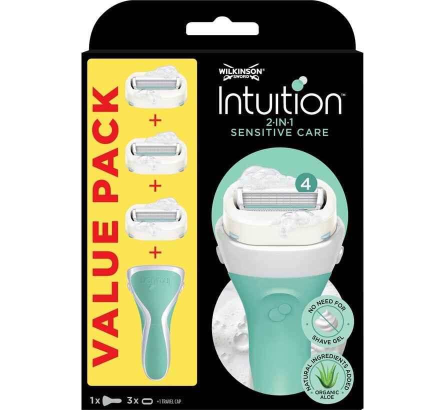 Wilkinson Sword Intuition 2-in-1 Sensitive Care - Scheermes - Voordeelverpakking - Navulmesjes 3 stuks - met Houder