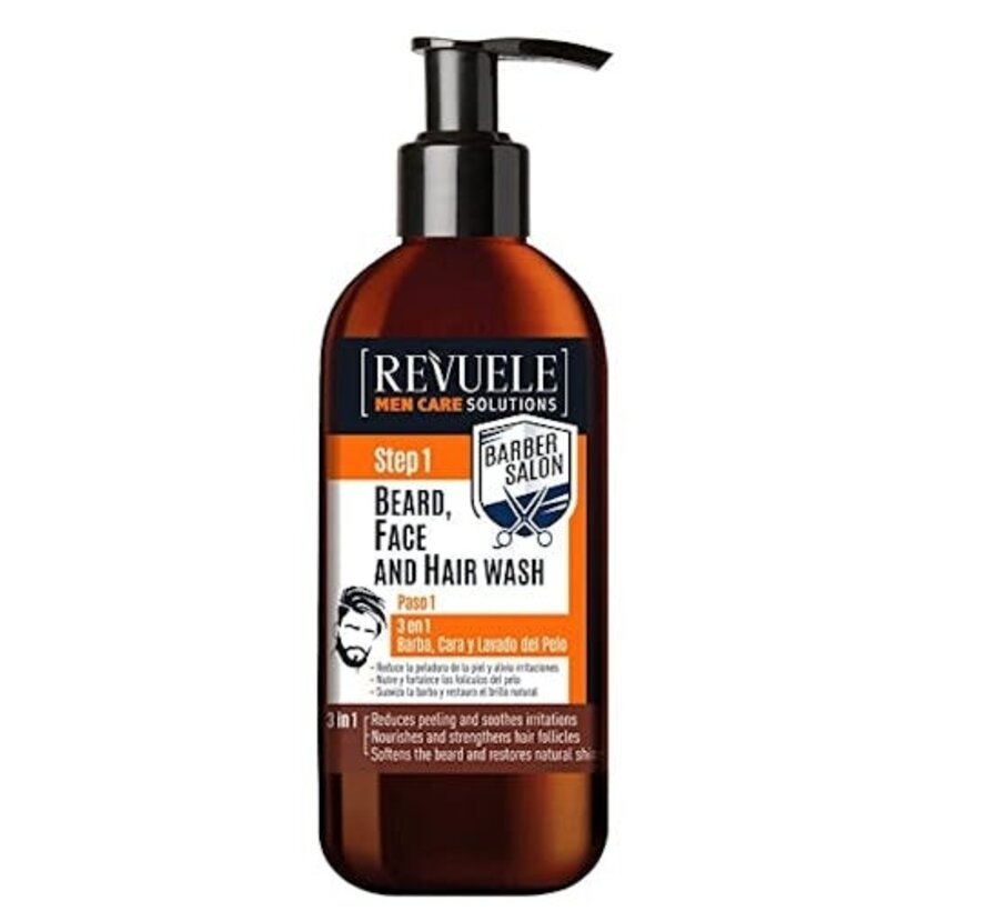 Revuele Men's 3-in-1 Beard Face & Hair Wash - 300 ml