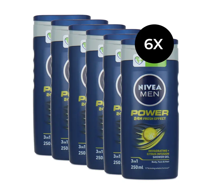 Nivea Douchegel Men - Power Fresh 250 ml. 6 x Voordeelpak