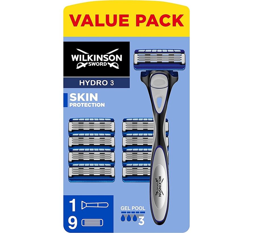 Wilkinson Hydro3  voordeelpak met Houder en 9 scheermesjes