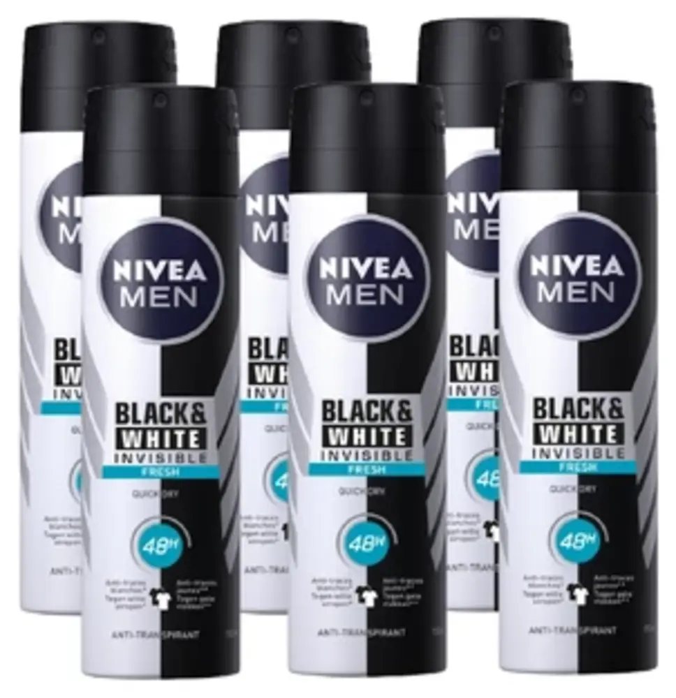 Nivea Nivea Deospray Men - Invisible Black & White Fresh 150 ml. 6 x Voordeelpak