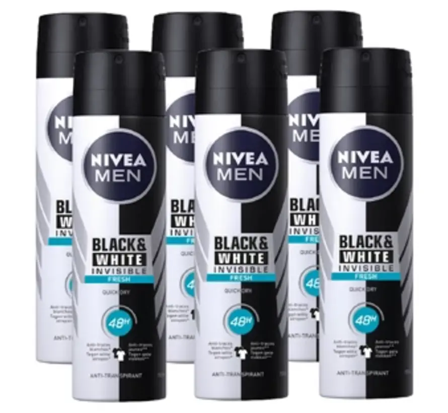 Nivea Deospray Men - Invisible Black & White Fresh 150 ml. 6 x Voordeelpak