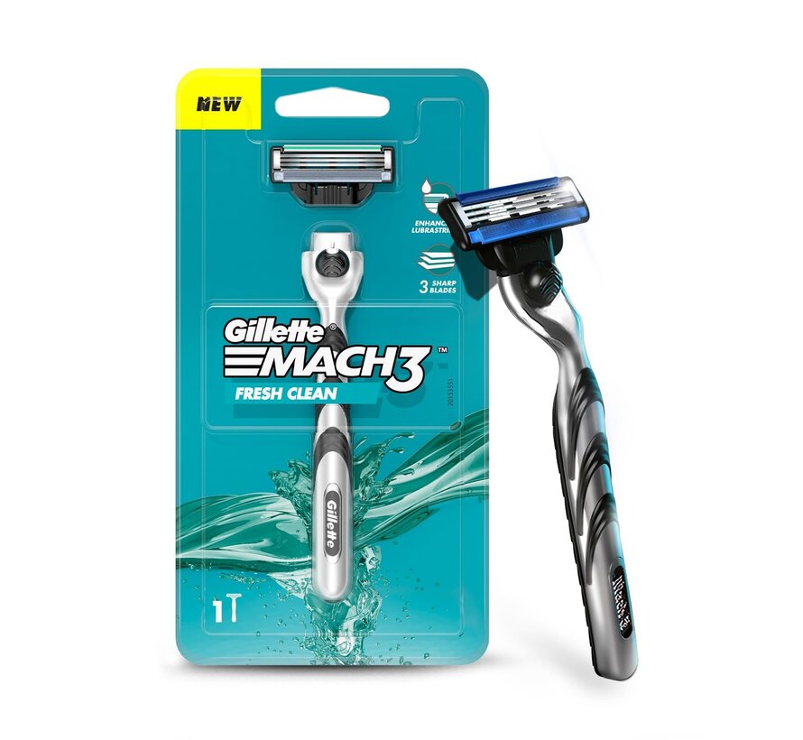 Gillette Mach3 Handle + 1 Razor Blade Fresh Clean