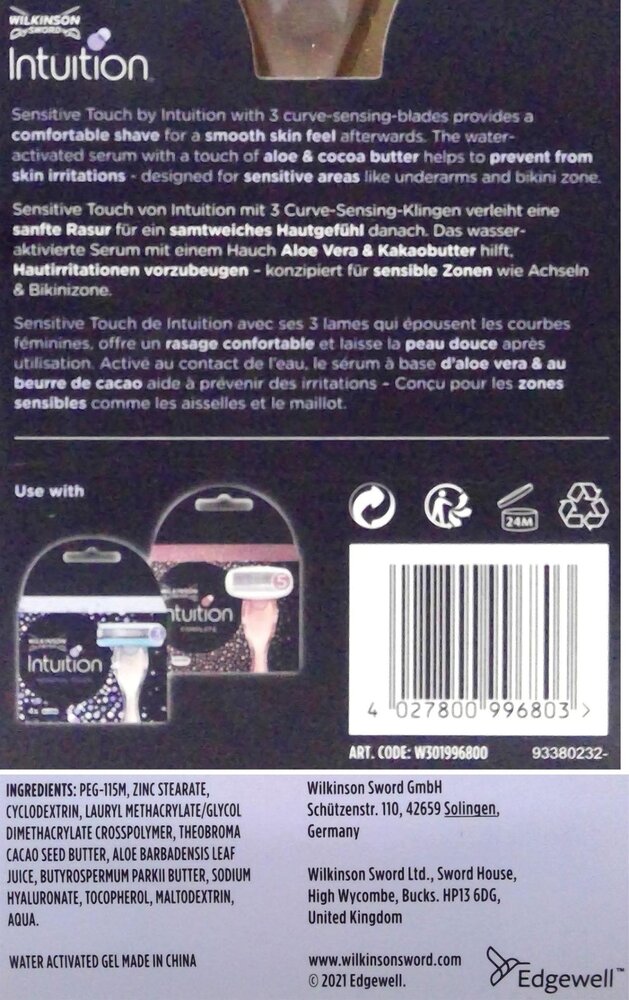 Wilkinson Wilkinson Intuition Sensitive Touch – Scheermes voor Vrouwen Wilkinson Wilkinson Intuition Sensitive Touch – Scheermes voor Vrouwen