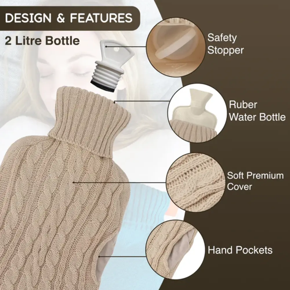 Generise Grijze Warmwater kruik met Hoes en handwarmer - 2 liter