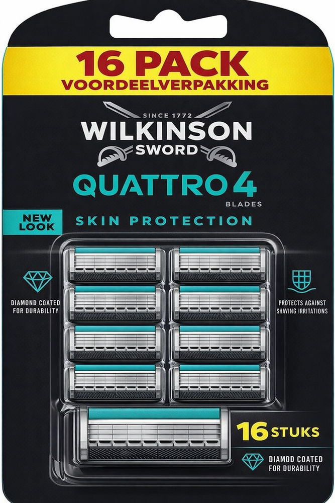 Wilkinson Wilkinson Sword Quattro Titanium Sensitive - 16 scheermesjes voordeelpack Wilkinson Wilkinson Sword Quattro Titanium Sensitive - 16 scheermesjes voordeelpack