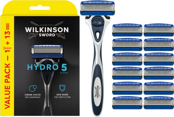 Wilkinson Wilkinson Sword Hydro 5 Scheermes met 13 Mesjes - Complete Jaarpack - Wilkinson Wilkinson Sword Hydro 5 Scheermes met 13 Mesjes - Complete Jaarpack -