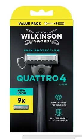 Wilkinson Wilkinson Quattro 4 Titanium houder + 9 scheermesjes voordeelpak - 9 scheermesjes