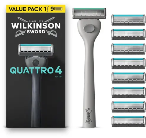 Wilkinson Wilkinson Quattro 4 Titanium houder + 9 scheermesjes voordeelpak - 9 scheermesjes