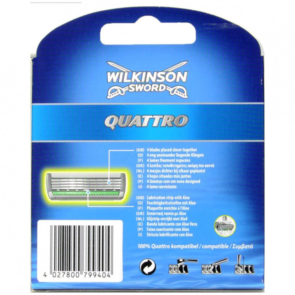 Wilkinson Wilkinson Quattro scheermesjes - 6 stuks - Voor een comfortabele en gladde scheerbeurt.