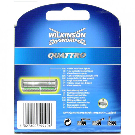 Wilkinson Wilkinson Quattro scheermesjes - 6 stuks - Voor een comfortabele en gladde scheerbeurt.