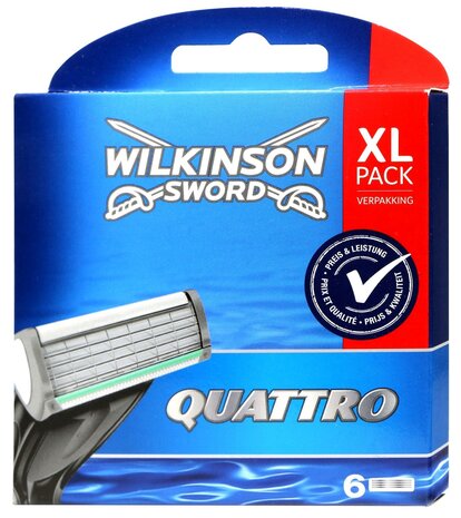 Wilkinson Wilkinson Quattro scheermesjes - 6 stuks - Voor een comfortabele en gladde scheerbeurt.
