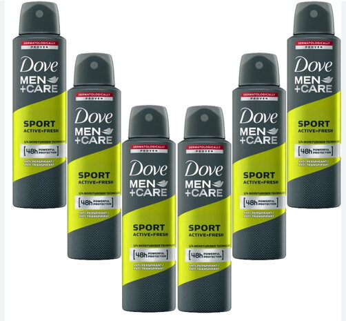 Dove Dove Deospray Men - Care Sport active + fresh 150 ml. 6 x Voordeelpak Dove Dove Deospray Men - Care Sport active + fresh 150 ml. 6 x Voordeelpak