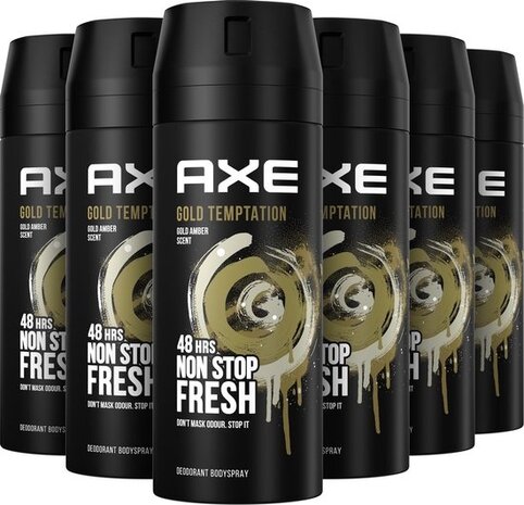 Axe Axe DEOSPRAY Bodyspray GOLD TEMPTATION 150ML - 6 pack Axe Axe DEOSPRAY Bodyspray GOLD TEMPTATION 150ML - 6 pack