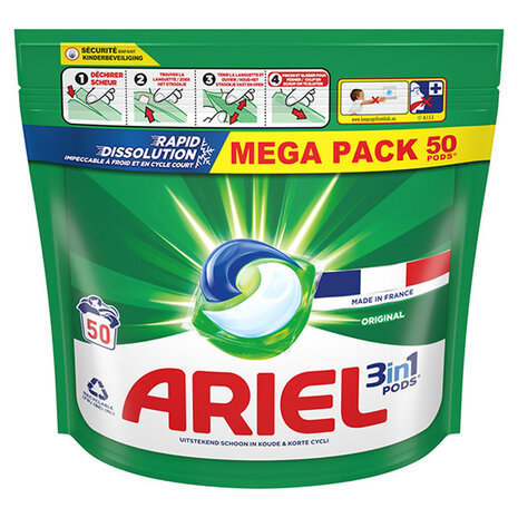 Ariel Ariel 3-in-1 Pods - 50 Original, krachtige wascapsules voor stralend schone was