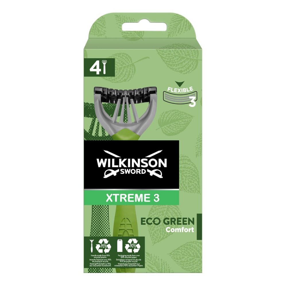 Wilkinson Wilkinson WEGWERPMESJES XTREME3 MEN ECO GREEN - 4st voor een comfortabele scheerbeurt Wilkinson Wilkinson WEGWERPMESJES XTREME3 MEN ECO GREEN - 4st voor een comfortabele scheerbeurt