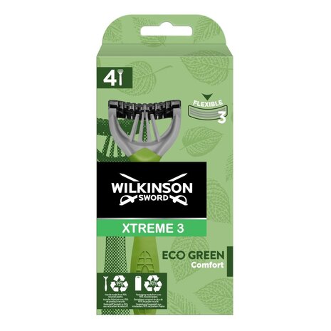 Wilkinson Wilkinson WEGWERPMESJES XTREME3 MEN ECO GREEN - 4st voor een comfortabele scheerbeurt Wilkinson Wilkinson WEGWERPMESJES XTREME3 MEN ECO GREEN - 4st voor een comfortabele scheerbeurt